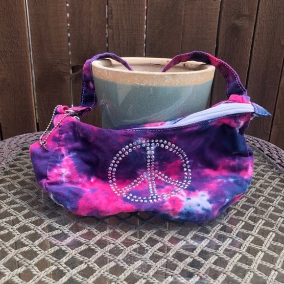 NWOT Y2K Tie Dye Sequin Peace Baguette Bag - Picture 1 of 7
